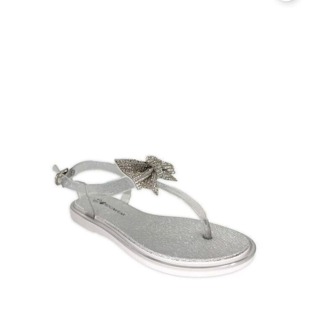 Rocawear Girls Jelly Diamond Bow Flat Sandals SZ ONE. Silver
